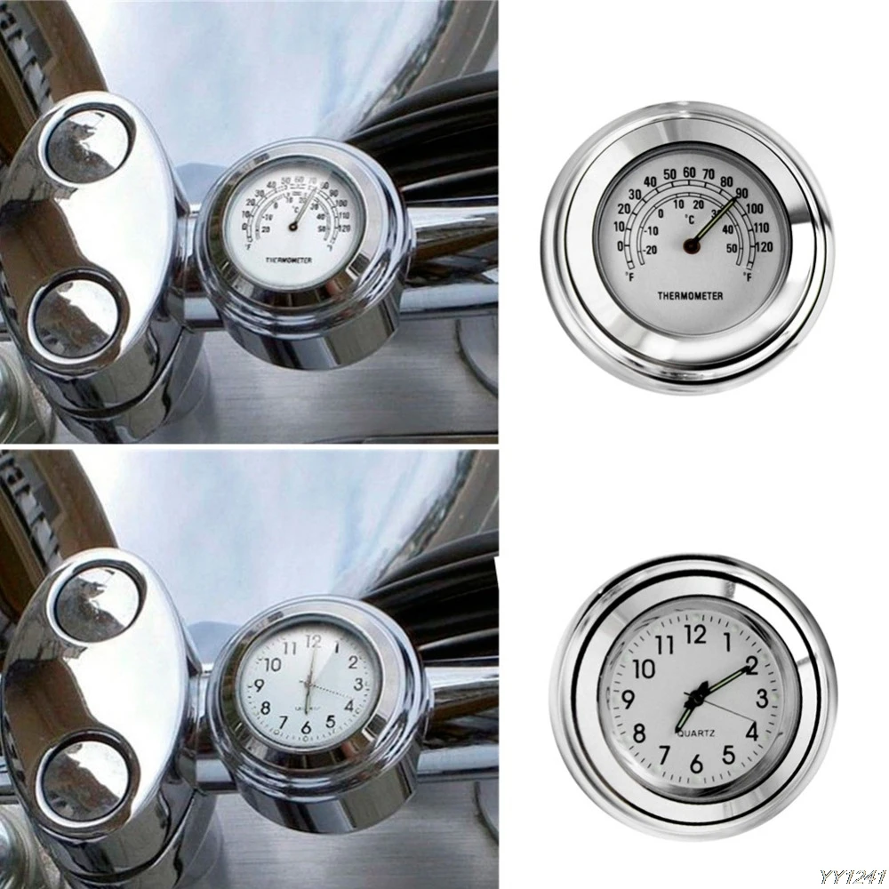

Waterproof Motorcycle Handlebar Dial Clock Thermometer For Harley 7/8" 1" Handle 2018-Y11