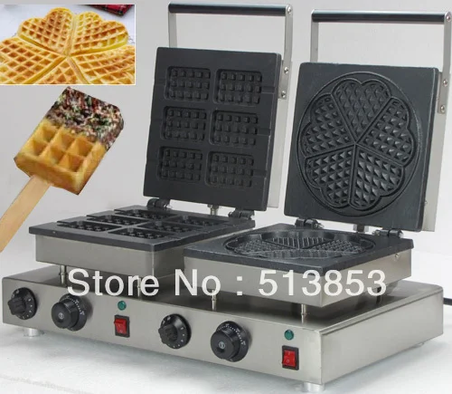 

High Quality Doulbe-Head Electric Square Waffeleisen + Heart Shape Waffle Maker Machine Baker