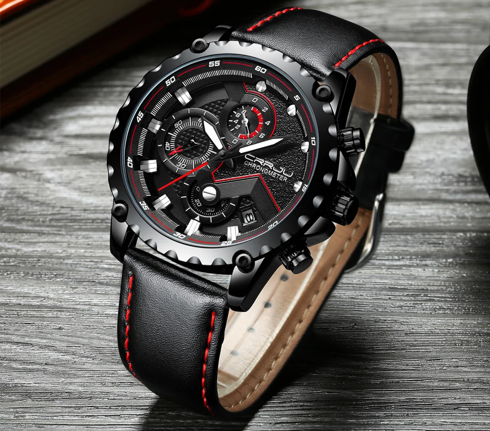Мужские Роскошные Бизнес Кварцевые часы CRRJU лучший бренд класса люкс мужские военные спортивные наручные часы с кожаным ремешком Relogio Masculino