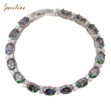 Модные женские браслеты и браслеты для женщин, радужные мистические кубические циркониевые серебряные модные украшения 19,5 см 7,68 дюйма B019