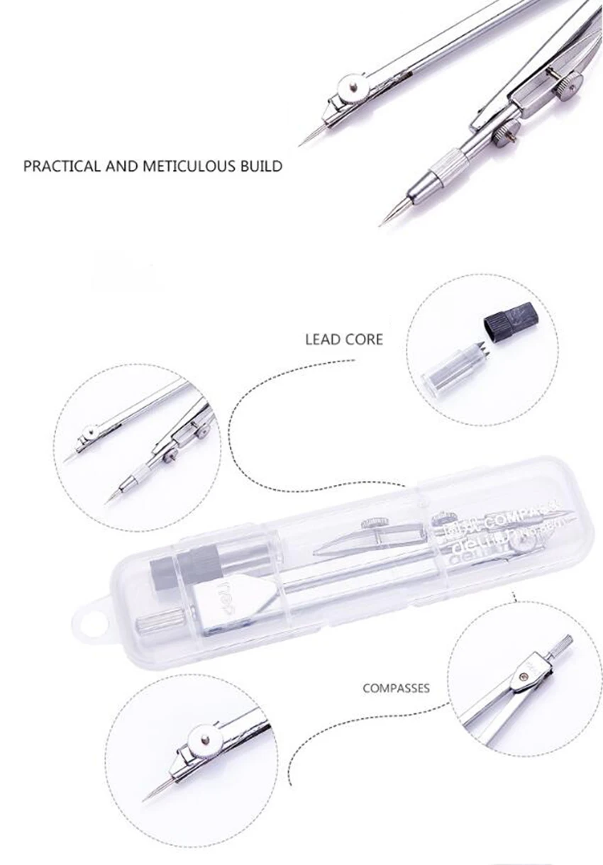 Высокое качество металлический циркуль набор студенты канцелярский плоттер поставляется с стержни для карандаша Чертежные Инструменты
