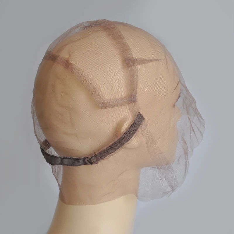 Brown/Beige Full Lace Wig Cap For Making Wig With Adjustable Stretch Straps And Guide Line Customizing Wigs Swiss Lace Cap