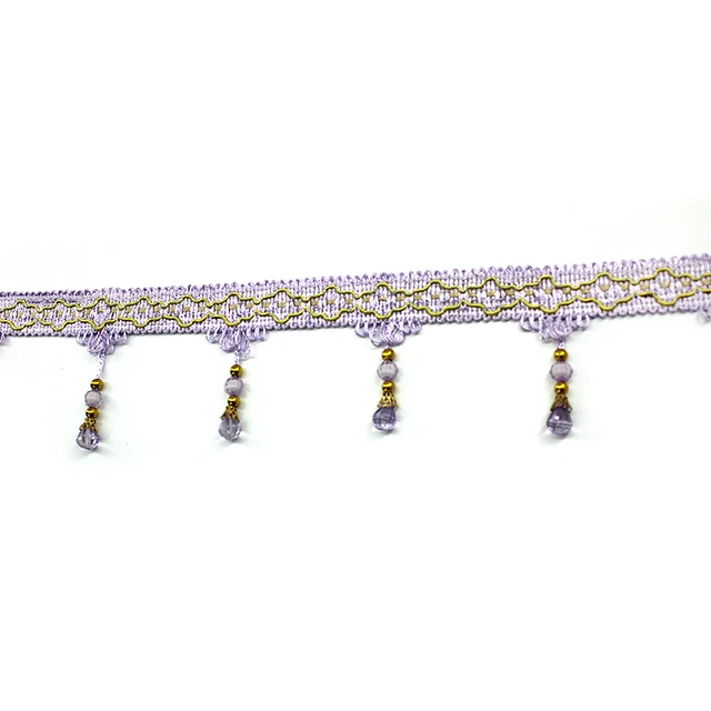 ZGTGLAD 1m Cloth Curtain Sewing Tassel Fringe Trim Tassel Crystal bead Lace Accessories Curtain Home DIY Decoration Supplies Purple