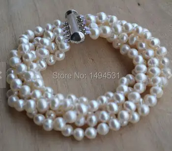 

Wholesale Pearl Bracelet 8 Inches 5 Rows 5-6mm Natural Freshwater Pearl Bracelet Wedding Party Jewelry,Handmade Gift