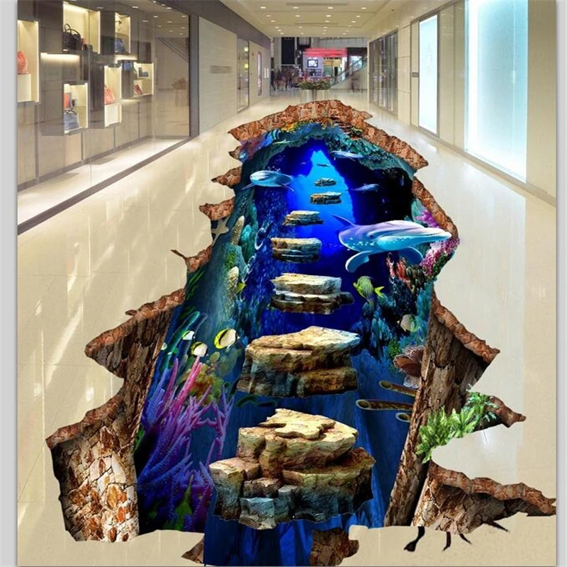 

wellyu обои Custom Flooring Decorations Draw 3D Thrill Floating Stones Underwater World Mall 3D self adhesive flooring wallpaper