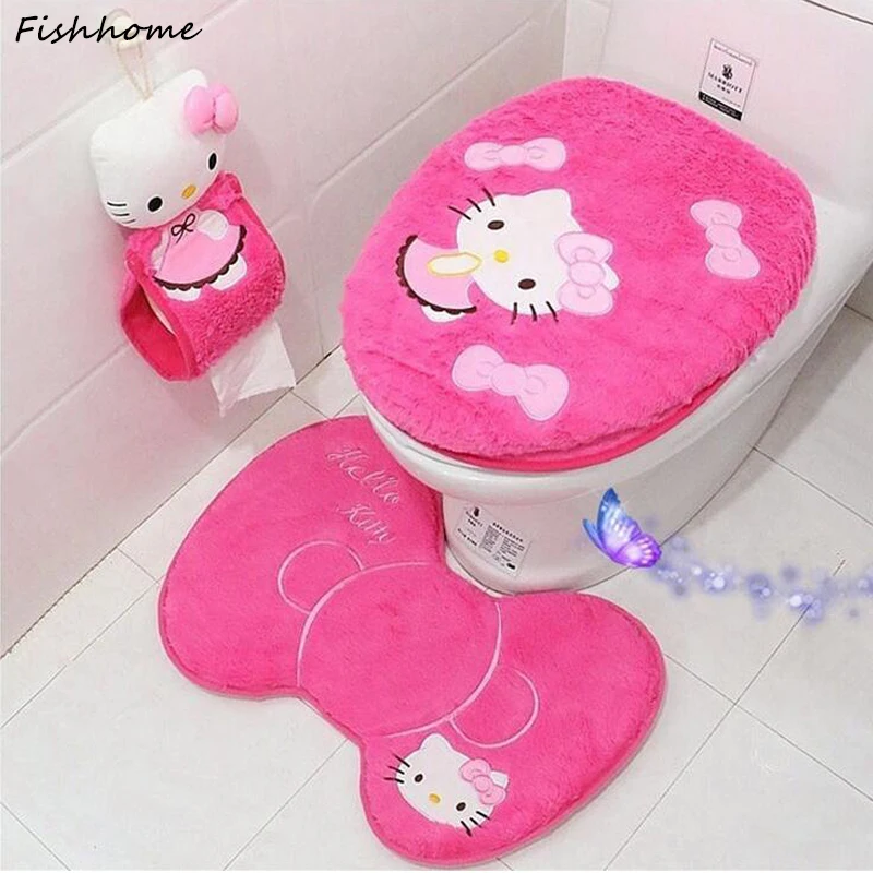 Hello kitty Thick velvet luxury toilet Seat Cover Set 2pcs 3pcs 4pcs