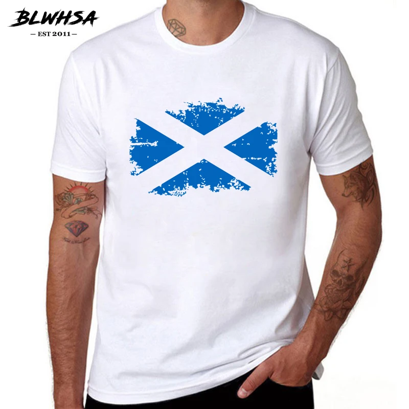 BLWHSA Summer Scotland Flag O Neck T Shirt Men Short