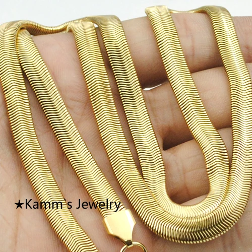 

55cm,6mm Quality 316L Stainless Steel Gold Color Flat Snake Necklace Chains Man Woman Jewelry Male Gifts Gold 2017 KN020