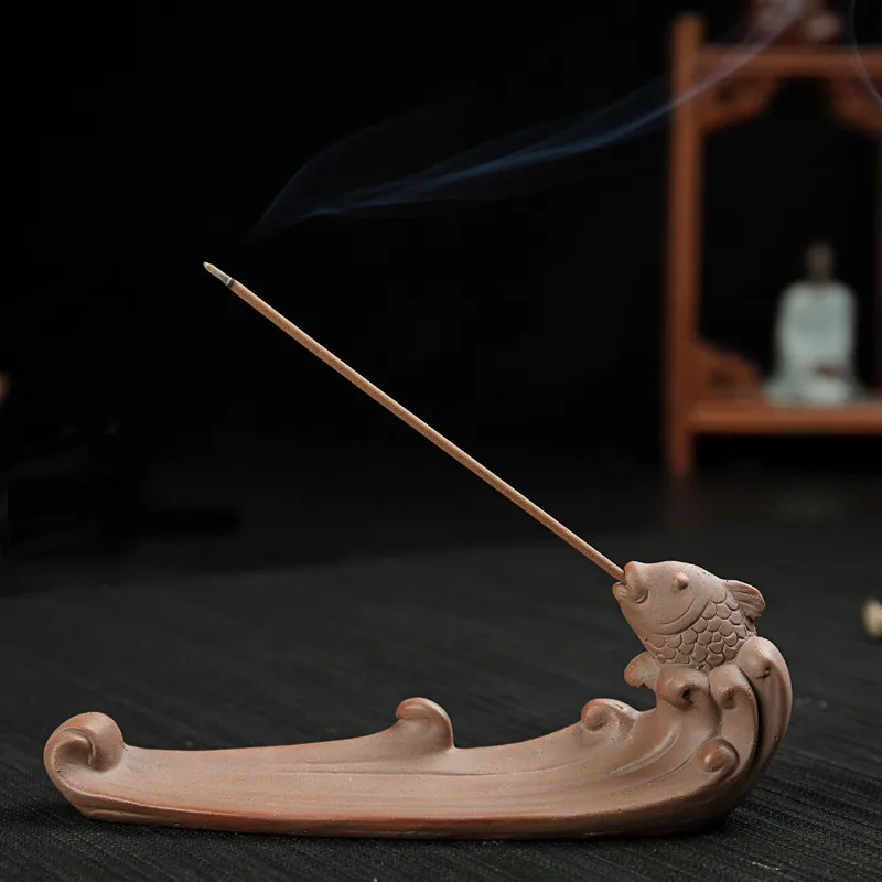 Purple Clay Censer The Carp Incense Burner Incense Stick Holder Aroma Ceramic Crafts in Incense