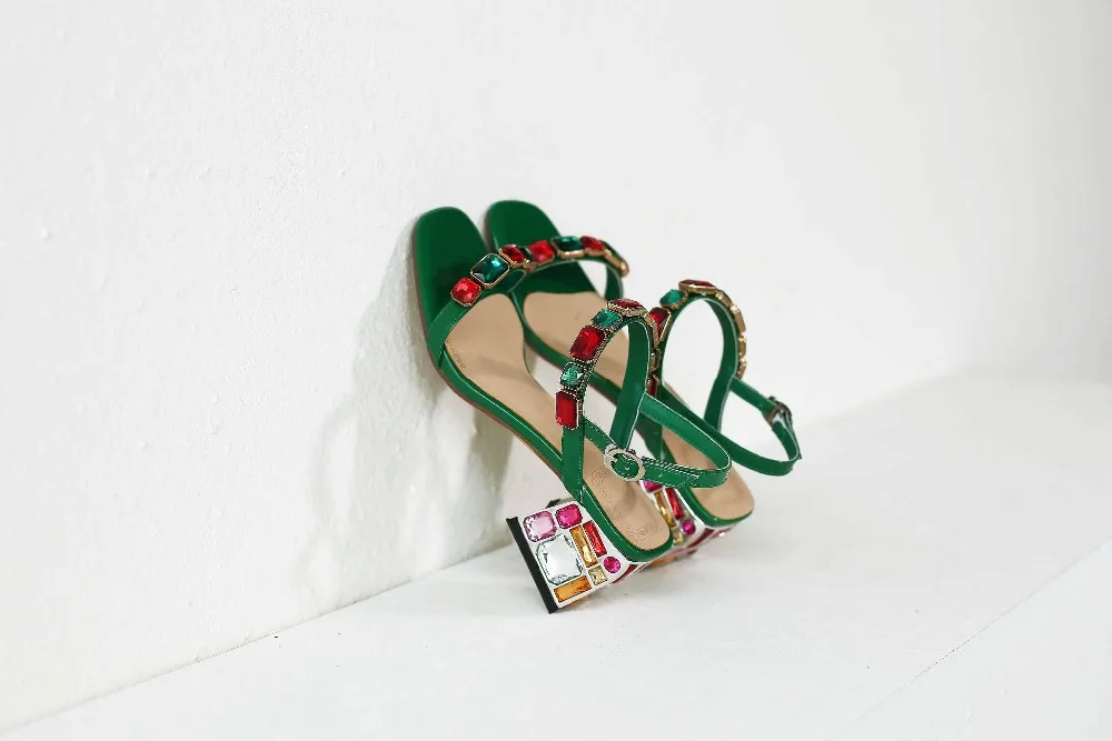 Krazing pot/2019 натуральная кожа с открытым носком разноцветные туфли с кристаллами на высоком каблуке бриллиантами Женские вечерние