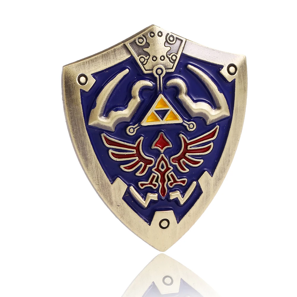 

2 Color Metal Medal The Legend Of Zelda Shield Brooches for man fashion Japanese Anime Badge Christmas Blue Brooch Gift Jewelry