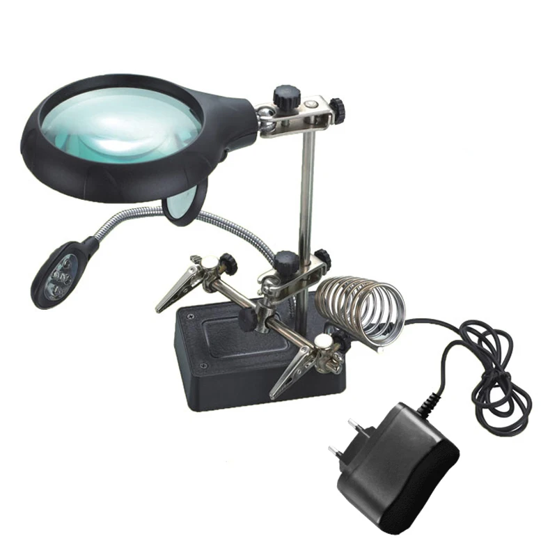 

220V 5LED Helping Hand Solder Iron Stand Holder Magnifier Electronic PC Repair 90mm --M25