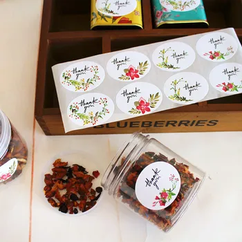 

2018 New Arrival 120Pcs Vintage Flower Thank you Oval Packaging Sealing Label Kraft Sticker Baking DIY Gift Stickers M1018