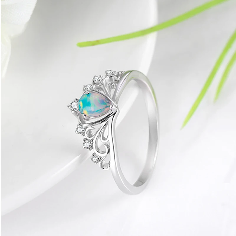 Szjinao New Brand Luxury Opal Crown Rings for Women 100% Handmade 925 Sterling Silver Heart Shape Wedding Engagement Jewelry