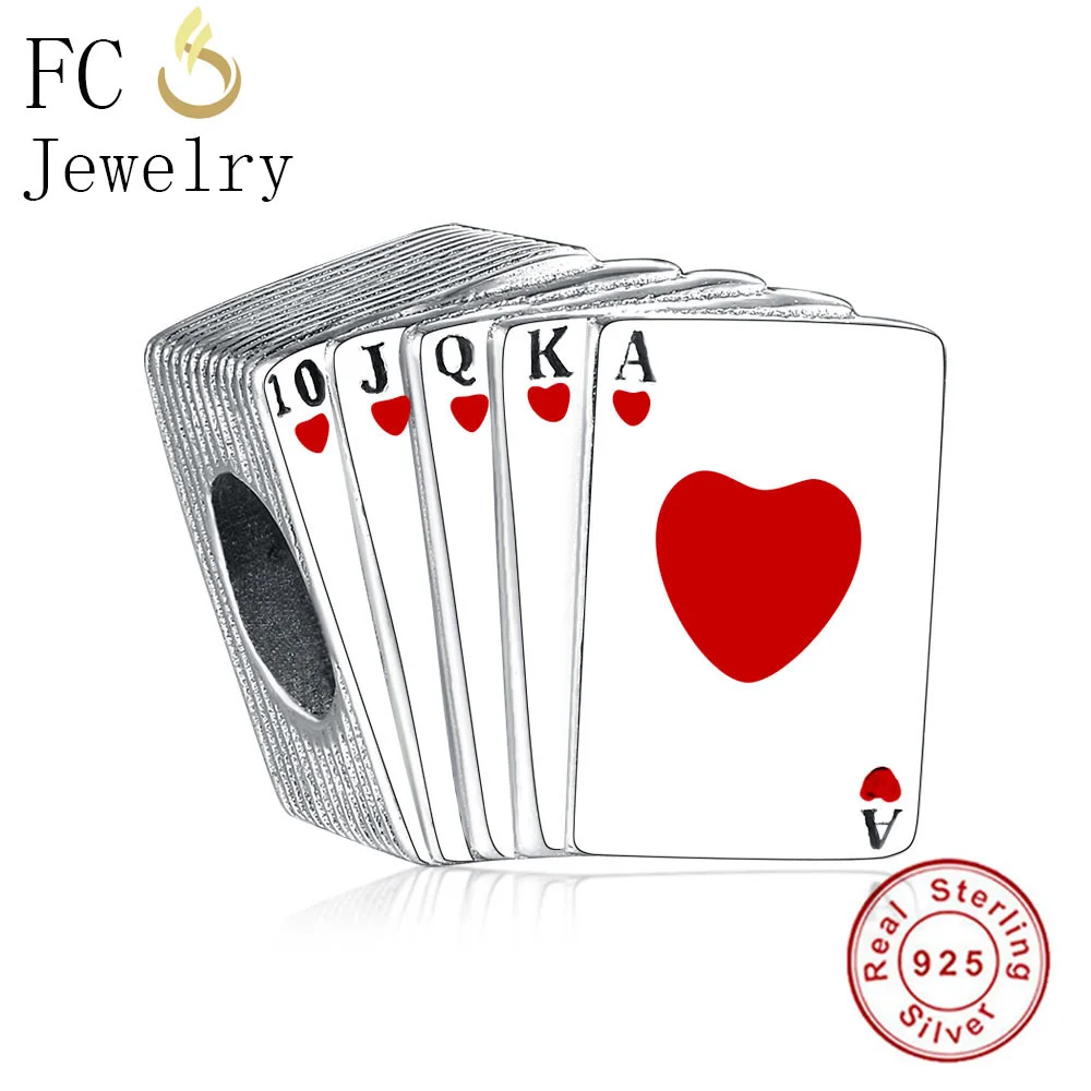 

FC Jewelry Fit Original Pandora Charms Bracelet 925 Sterling Silver Red Black Enamel Letter Poker Bead For Making Berloque 2018