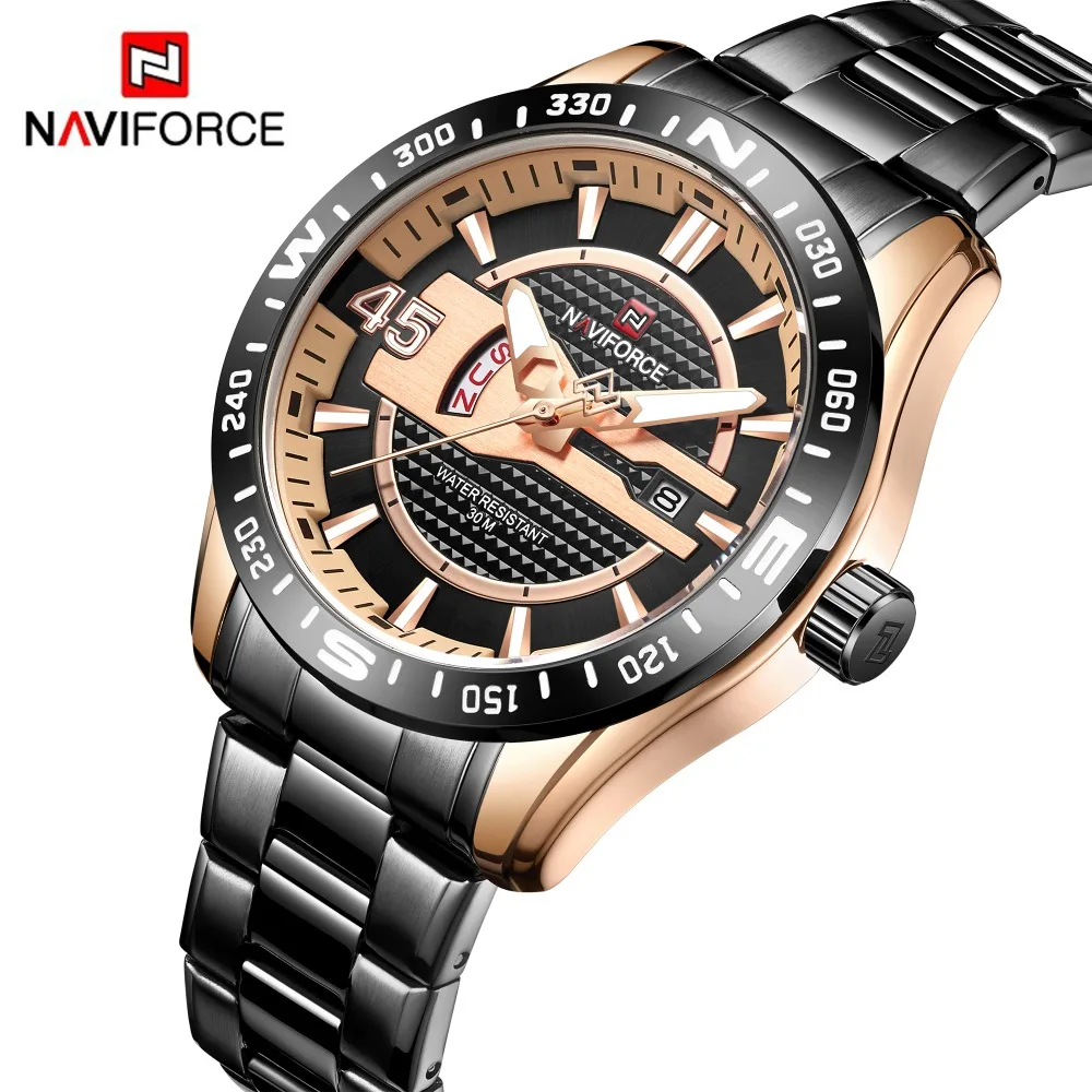 

NAVIFORCE Business Mens Watches Top Brand Stainless Steel Military Quartz Watch Men Waterproof Auto Date Clock Male Dropshipping