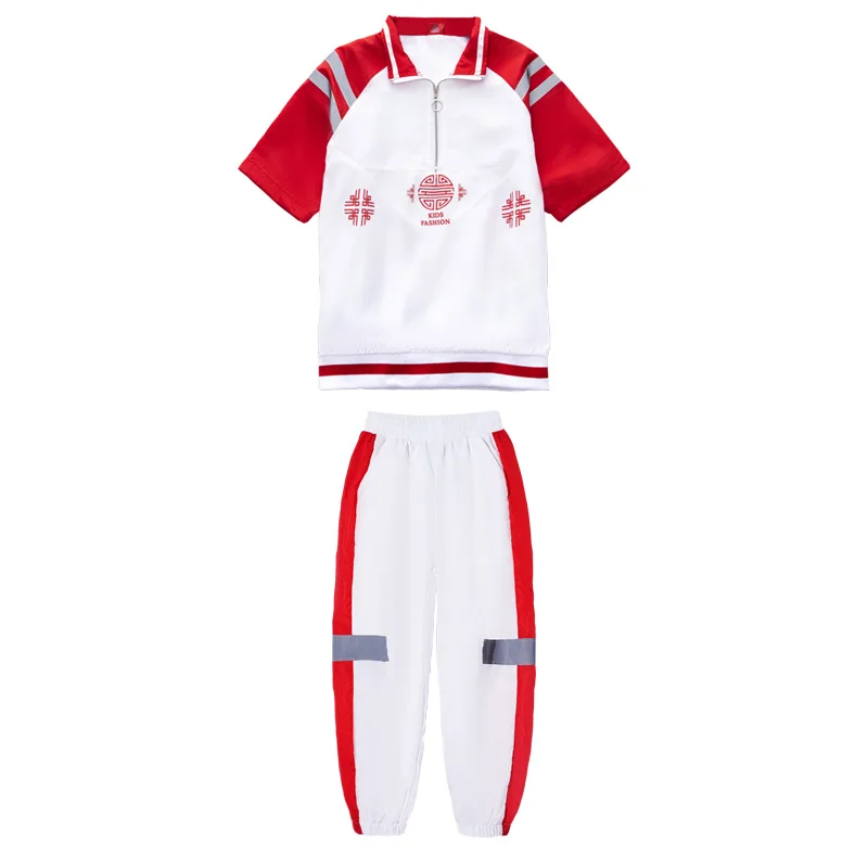 Футболки в стиле «хип-хоп», костюм для девочек, белый и красный костюм Одежда для пребывания на открытом воздухе летняя одежда детская
