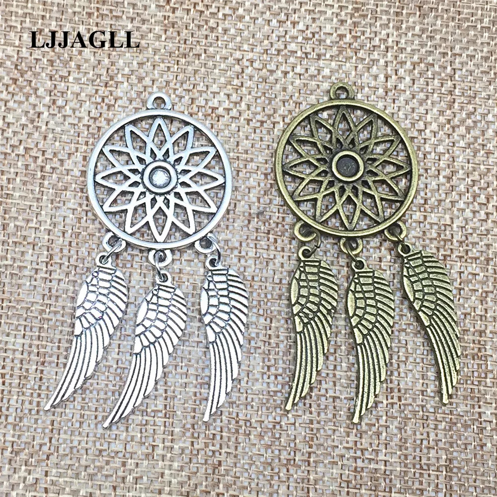 

LJJAGLL Alloy 27*65mm 5pcs/lot Fit Jewelry Diy Tow Color Dream Catcher Tree Feather Angel Wings Pendant Charms Findings DIY005