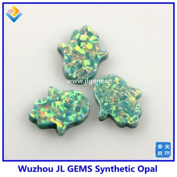 

Hot sale!!! 11*13mm fire green op03 hamsa shape pendant with synthetic opal for jewelry making