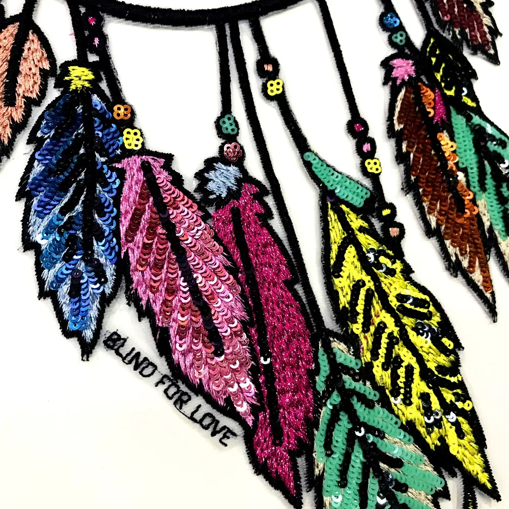 

High-grade fine feathers of neckties leaf Sequin sew on patch large-sized T-shirt dress applique coat DIY accessories