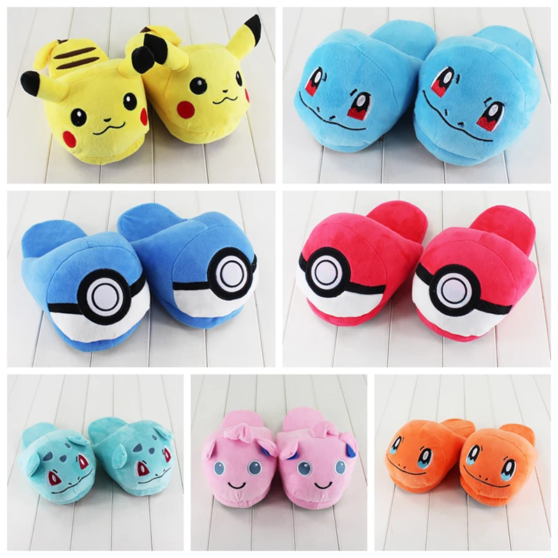 

27cm Movie Series Plush Slipper Squirtle Bulbasaur Charmander Jigglypuff Winter Warm Indoor Shoes for Adults