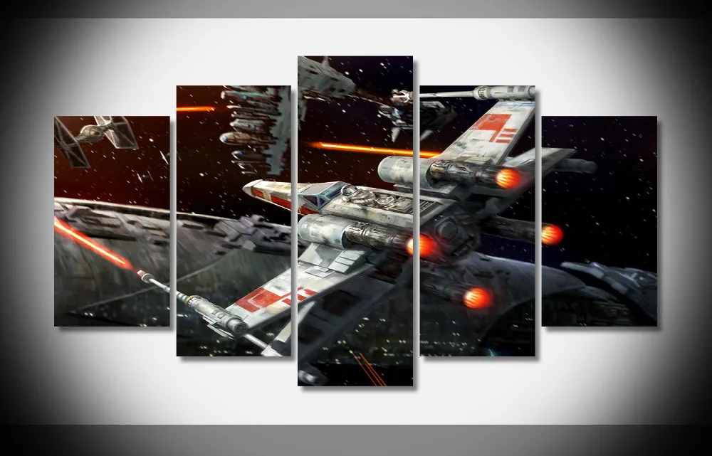 5 Panels Unframed Canvas Photo Prints Star Wars Outer Space Wall