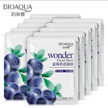 

10pcs BIOAQUA Mask Blueberry Wonder Silk Facial Mask Moisturizing Whitening Brightening Skin Oil-control Women Makeup Face Masks
