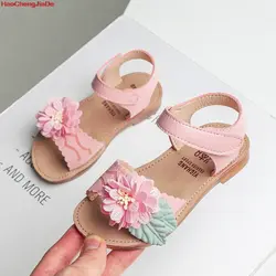 HaoChengJiaDe/Детские летние сандалии для девочек, новая детская кожаная повседневная пляжная обувь с цветочным узором для девочек, модная обувь