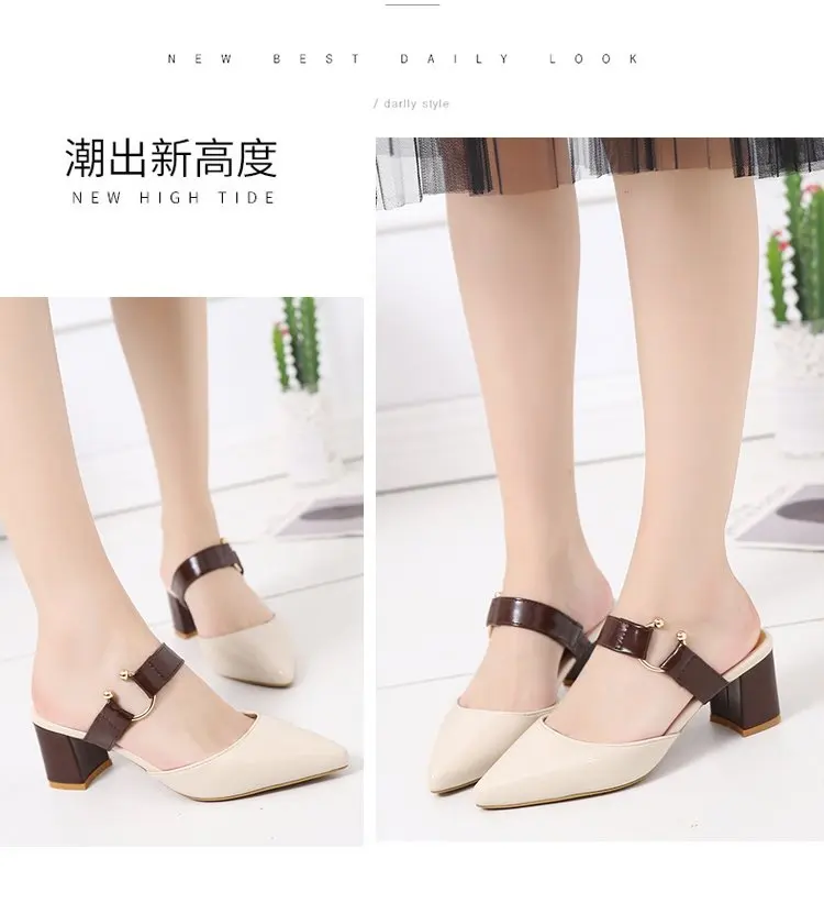 spring summer sandals Square heel casual shoes women shoes single shoes pointed fashion thick with high heels female f088