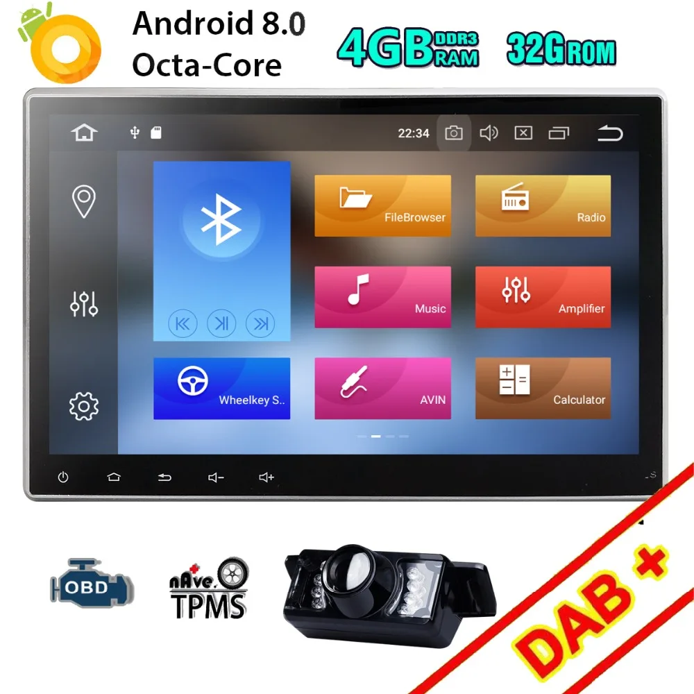 

10.1 Two Din Android 8.0 Universal Car No-DVD Player Stereo Radio GPS Navigation 4G WIFI Bluetooth Mirror Link 4GB RAM+CAM