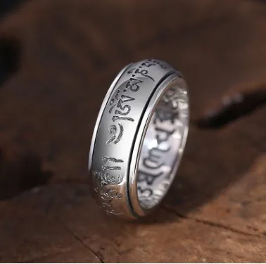 

mens rings silver 925 buddhism ring letter rings can be moving