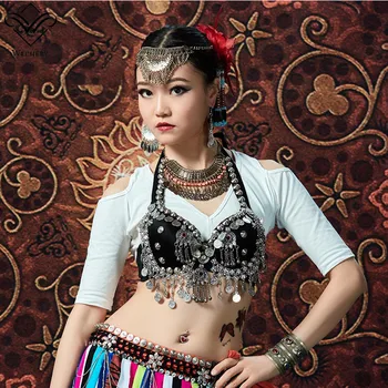 

Wechery ATS Bra Halter Crop Tops Belly Dance Wear Rivets Beads Tassels Bras for Women Black Bandages Tops Tribal Gypsy Style