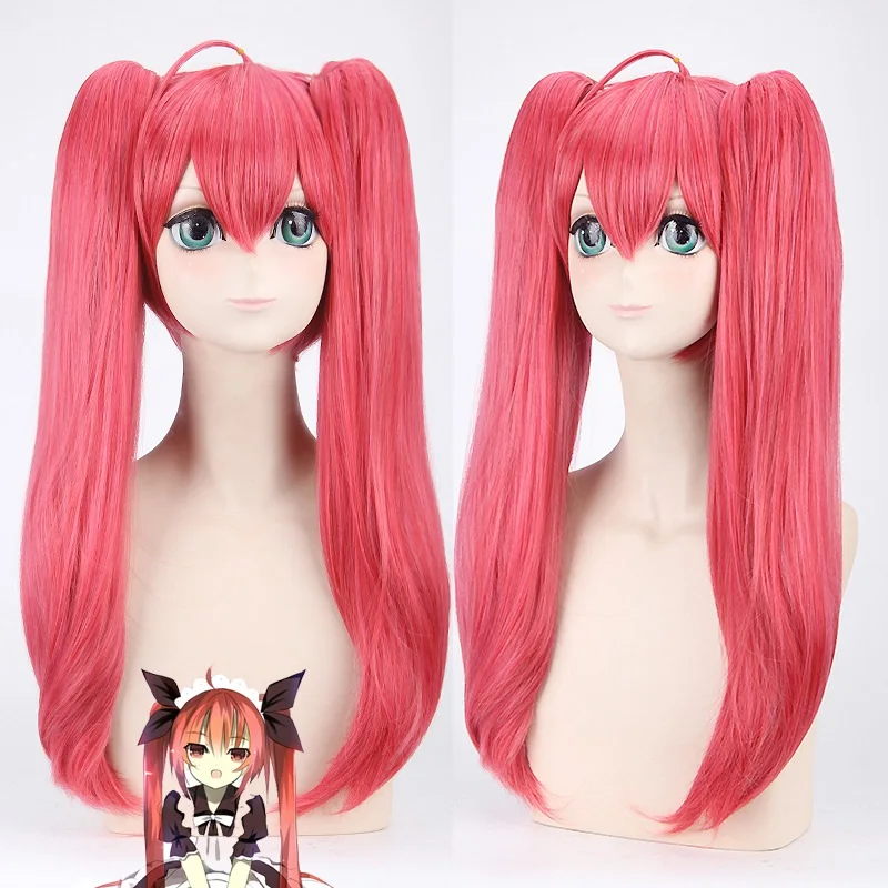 

DATE A LIVE Itsuka Kotori Long Straight High Quality Synthetic Wig for Women Anime Party Cosplay Wigs Red Two Claw Clip Ponytail