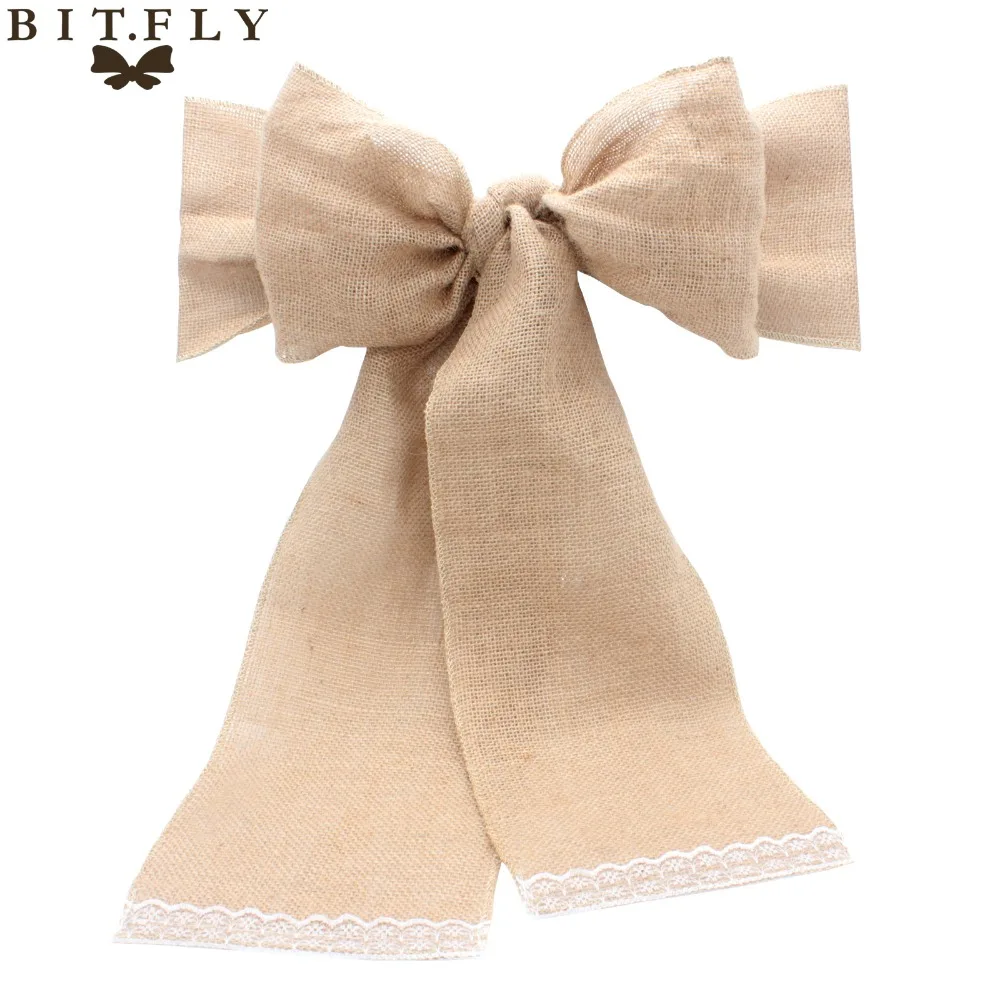 

Vintage burlap Lace Table Runner Wedding Chair Knot Decoration For Party Banquet Event Chairs Bow Country style Home Table cloth