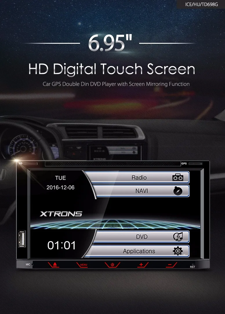 Best 6.95" Streamlined & Sleek Design Double Din Car DVD 2 Din Car Radio Two Din Car Multimedia Player with Sleek Buttons Design 0