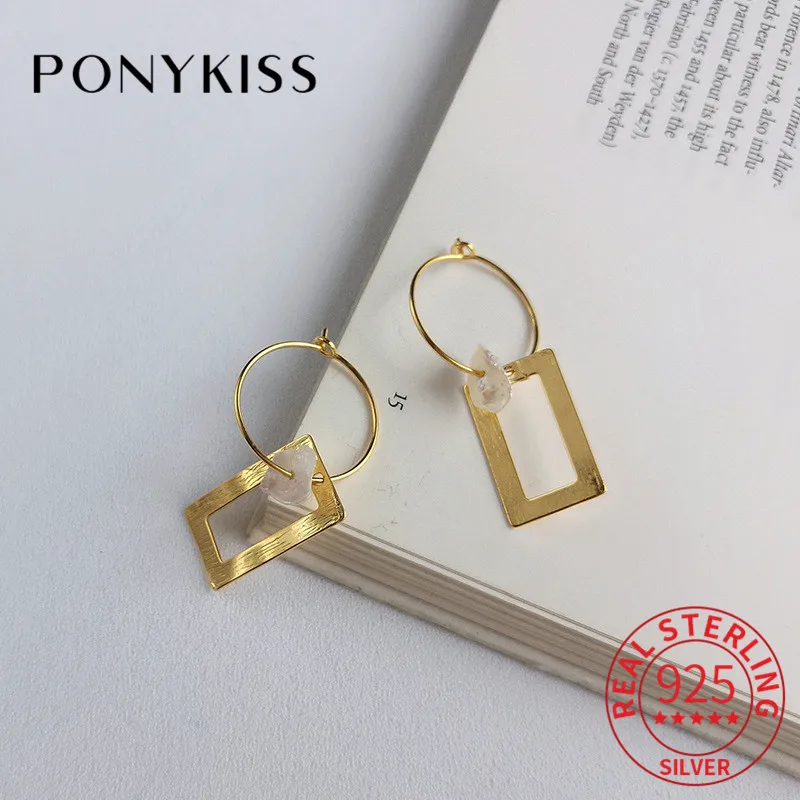 

PONYKISS Trendy 100% 925 Sterling Silver Baroque Pearl Geometric Dangle Drop Earrings For Women Party Delicate Jewelry Chic Gift