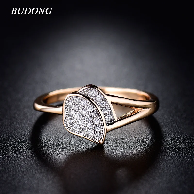 Женское кольцо с цирконием BUDONG Золотое кристаллом Love подарок на день Святого