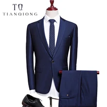Тянь QIONG дешевые последние конструкции пальто брюки осень высокое качество повседневные синие костюмы для мужчин, свадебное платье мужчин, куртка+ брюки размер S-3XL