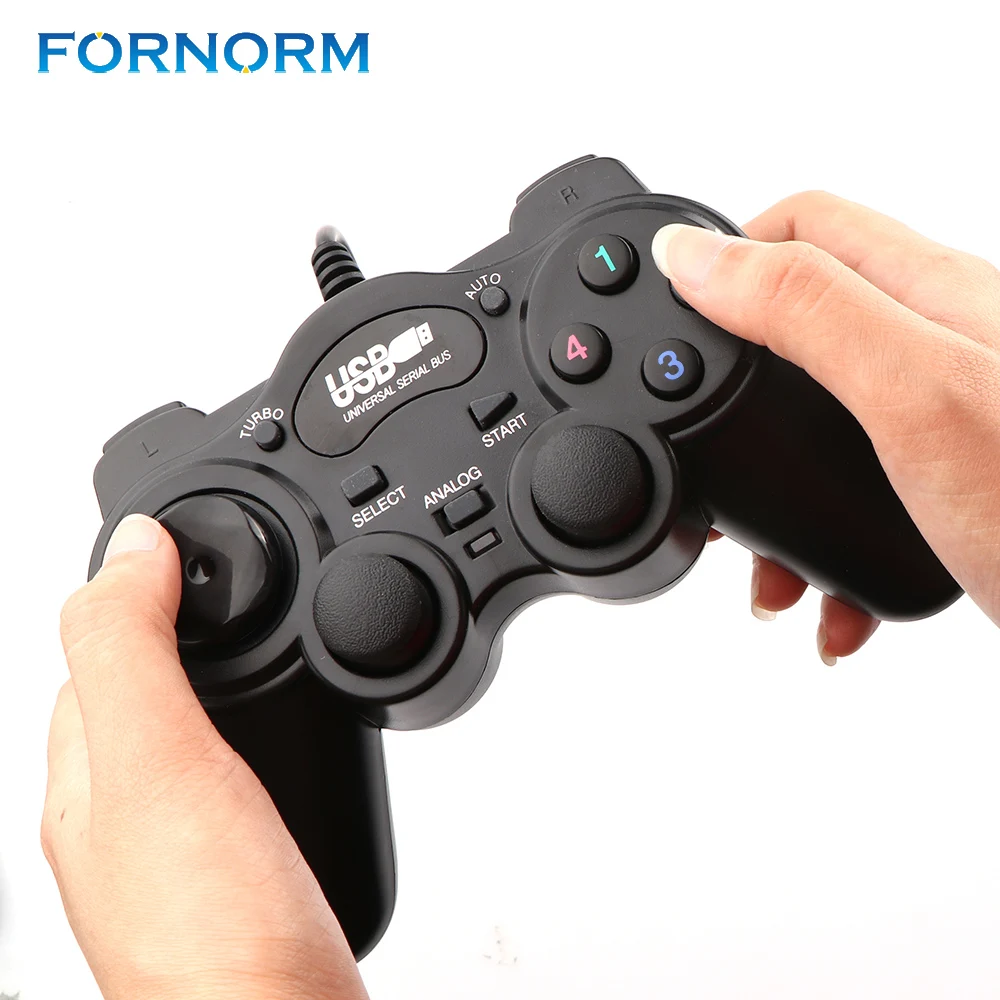 FORNORM Black Gamepad Wired USB 2.0 Joystick Joypad Gamepad Game