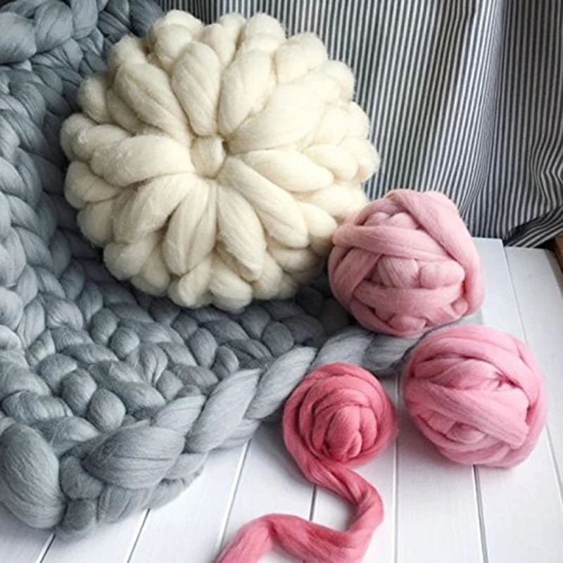 

DIY Hand Knit Photo Props Thick Line Knitted Blanket Blending Anti-Pilling Super Soft Used in Bed Plane Cobertor Blanket 250g 29