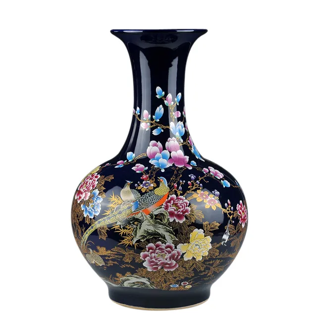 Home Decor Fine Jingdezhen China Ceramic Big Flower Vase Royal Blue