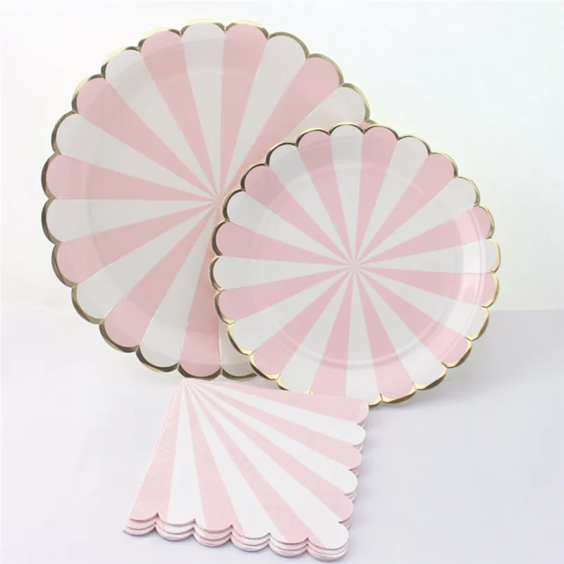 

Pink Stripe Disposable Party Tableware Sets Paper Plates Cups Napkins for Birthday Bridal Shower Children Party Decoration