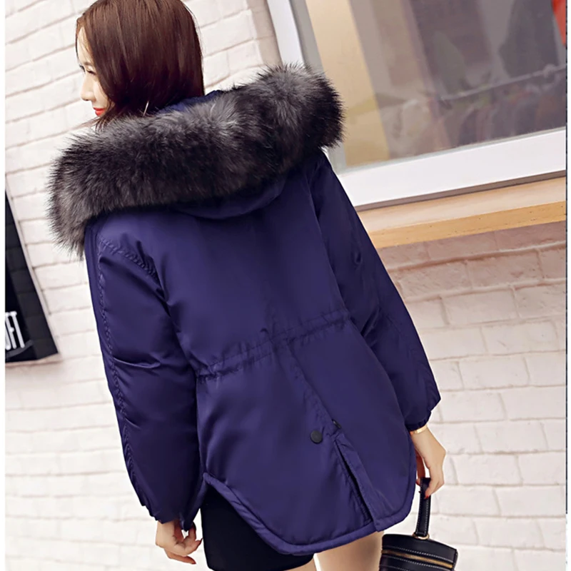 2018 Fashion Hooded Short Women Winter Jacket with Fur Collar Warm Thick Parka Cotton Padded Female Casual Womens Coat WLD262
