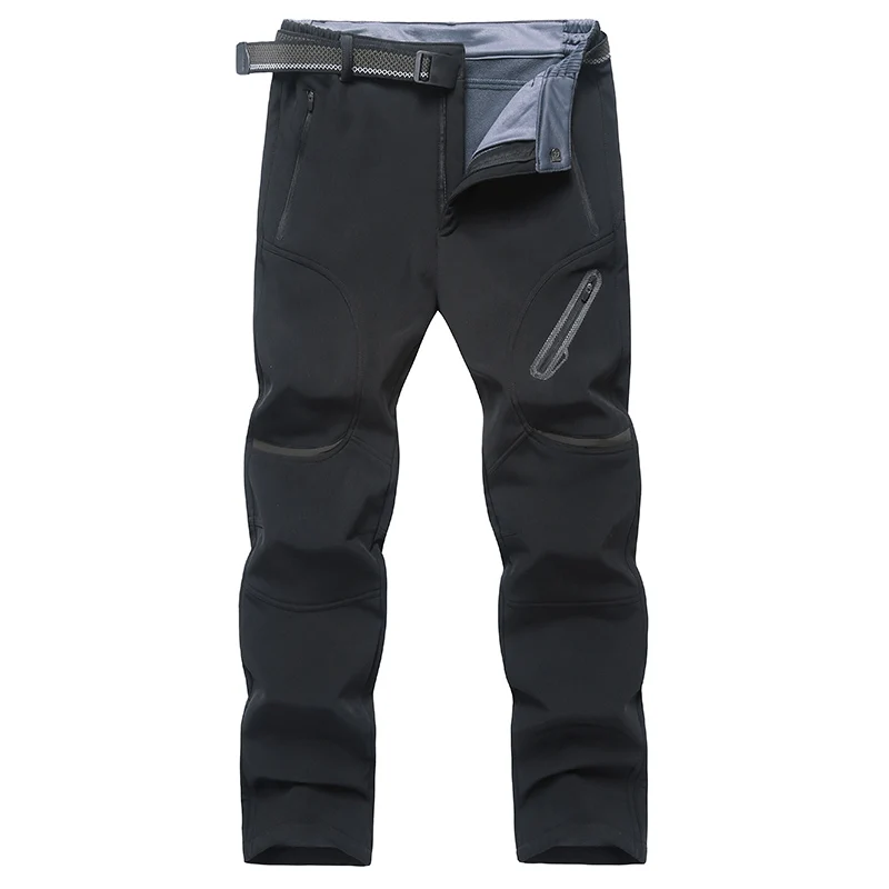 Мужские походные брюки, зимние уличные спортивные штаны, мужские водонепроницаемые ветрозащитные тепловые флисовые брюки для кемпинга, лыжного альпинизма - Цвет: Black