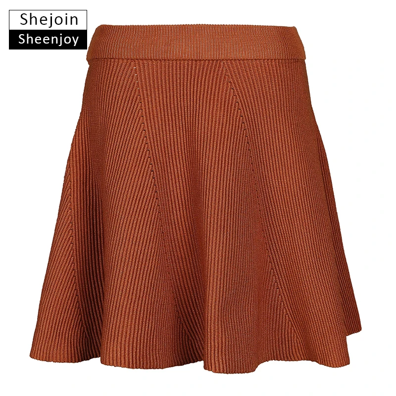 ShejoinSheenjoy Knitted Skirt Women Brown Black High Waist A Line