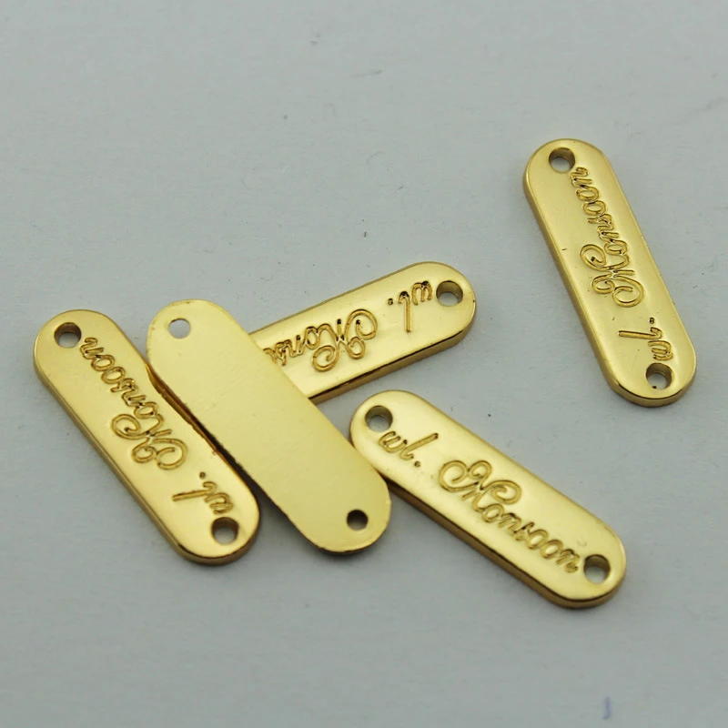 (100pcs/pack) shiny golden electroplating tiny metal tags, labels with customized engraved brand logo for women's clothes