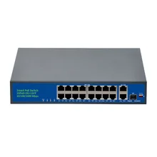 16 портовый коммутатор PoE, 2 канала связи Gigabit Ethernet, 1 порт SFP, 250 Вт 802.3af/at, Неуправляемый коммутатор Plug& Play PoE