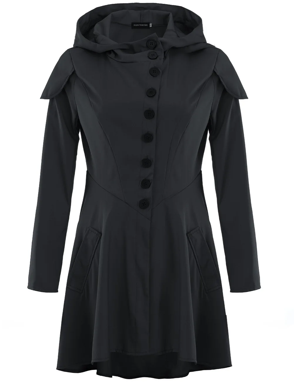 Women Trench Coat 2017 Black Gothic Overcoat Hooded Button 2 Colors