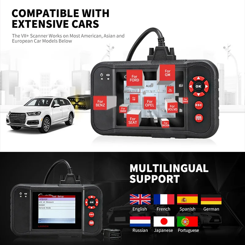 LAUNCH X431 Creader VII+ OBD2 Car Code Reader Scanner Auto Diagnostic Tool for Engine Transmission ABS Airbag Creader VII Plus