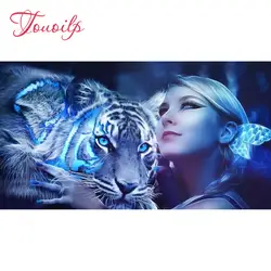 5D Тигр и красота изображение DIY Алмазная картина мозаика вышивки крестом домашний декоративная вышивка мозаикой подарки бескаркасное
